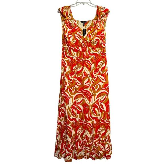 NWT Chaudry by RAGA Sleeveless A-line Midi Tank Sundress Tan Orange Cream Small - Picture 4 of 13